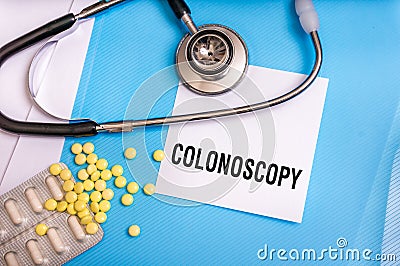 Colonoscopy word written on medical blue folder Stock Photo