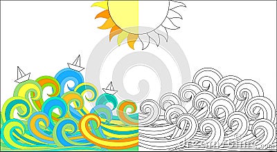 Color activity page waves and boats