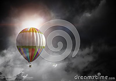 Air balloon in sky. Mixed media Stock Photo