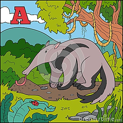 Color alphabet for children: letter A (anteater) Vector Illustration