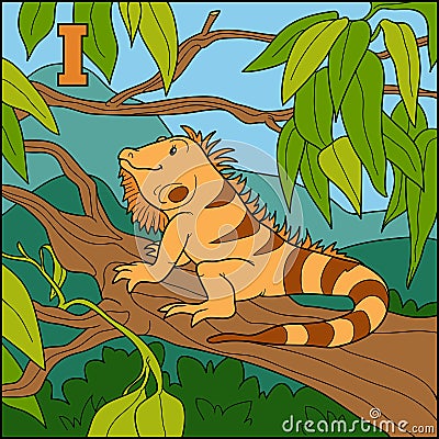 Color alphabet for children: letter I (iguana) Vector Illustration