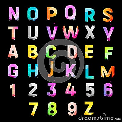 Color alphabet for promotional items. Bright multicolored fractured letters set, vector illustration. Collection of Vector Illustration