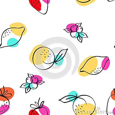 Color Apricot and Lime Vector White Seamless Vector Illustration