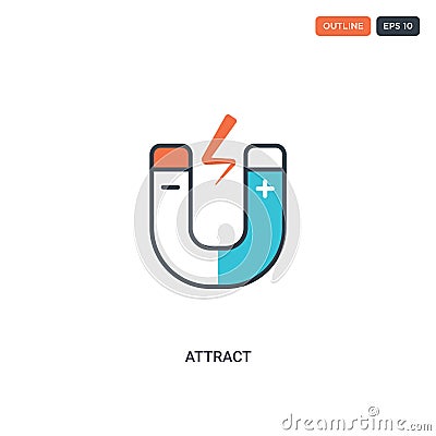 2 color attract concept line vector icon. isolated two colored attract outline icon with blue and red colors can be use for web, Vector Illustration