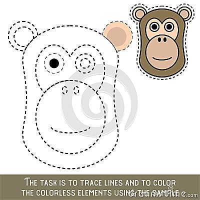 Color Baboon Face. Restore dashed lines. Color the picture elements. Vector Illustration