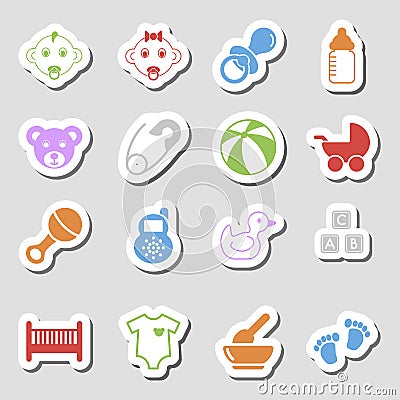 Color Baby Icons as Labes Vector Illustration