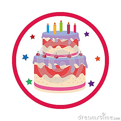 Color background with birthday cake Vector Illustration