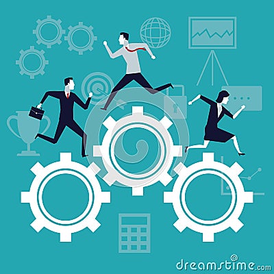 Color background business growth with business people running in mechanism gears Vector Illustration