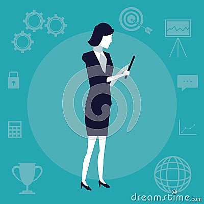 Color background with executive woman with tablet device Vector Illustration