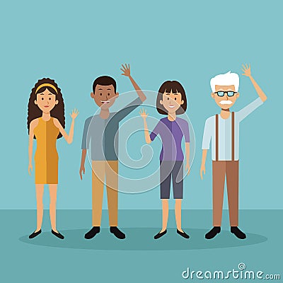 Color background with full body people standing of differents ages Vector Illustration