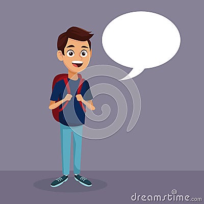 Color background with full body student boy with dialog box Vector Illustration