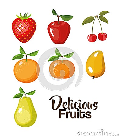 Color background of set different types of delicious fruits Vector Illustration