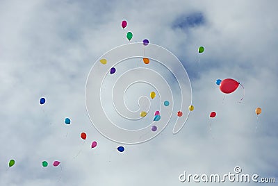 Color ballons flying up in to the sky Stock Photo