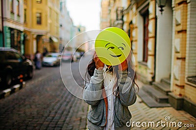 Color balloon in the city outdoor background. Stock Photo