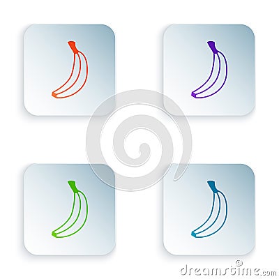 Color Banana icon isolated on white background. Set colorful icons in square buttons. Vector Vector Illustration