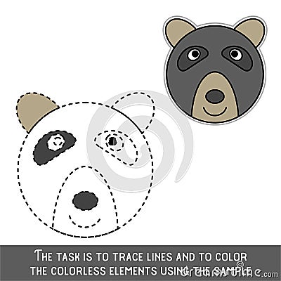 Color Bear Face. Restore dashed lines. Color the picture elements. Page to be color fragments.vector Vector Illustration
