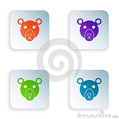 Color Bear head icon isolated on white background. Set colorful icons in square buttons. Vector Vector Illustration