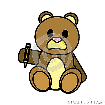 Color bear teddy cute toy with crayon Vector Illustration