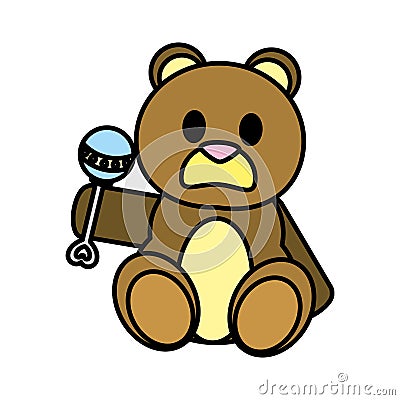 Color bear teddy cute toy with rattle Vector Illustration