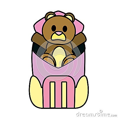 Color bear teddy toy inside backpack style Vector Illustration