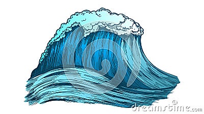 Color Big Foamy Tropical Ocean Marine Wave Storm Vector Vector Illustration