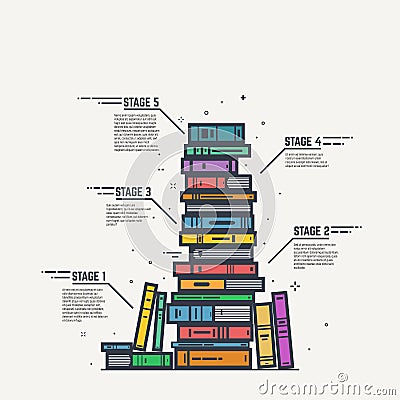 Color book pile line infographics Vector Illustration