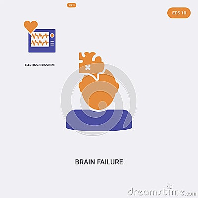 2 color brain failure concept vector icon. isolated two color brain failure vector sign symbol designed with blue and orange Vector Illustration