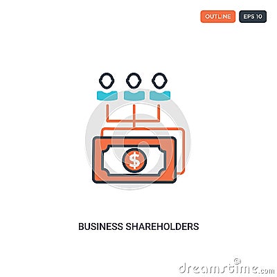 2 color business shareholders concept line vector icon. isolated two colored business shareholders outline icon with blue and red Vector Illustration