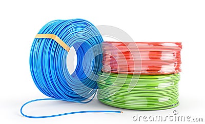 Color cable coils on a white background. Cartoon Illustration