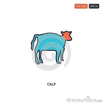 2 color Calf concept line vector icon. isolated two colored Calf outline icon with blue and red colors can be use for web, mobile Vector Illustration