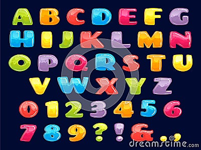 Color cartoon font. Chubby colored letters, fun kids games alphabet and funny child letter vector illustration set Vector Illustration