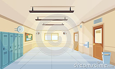 Color cartoon high school hallway vector illustration Vector Illustration