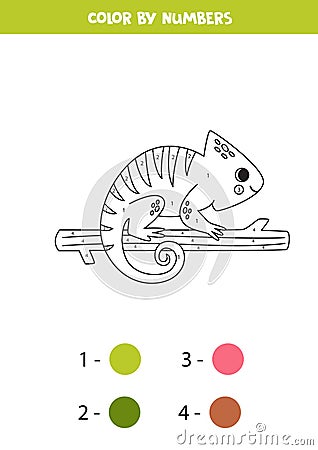 Color cartoon lizard by numbers. Worksheet for kids Vector Illustration