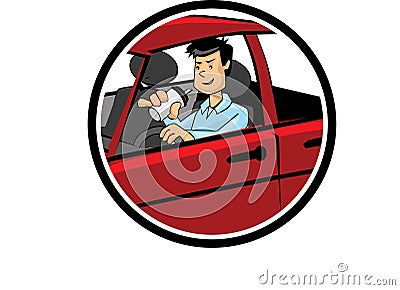 Color cartoon of a man drinking and driving Stock Photo