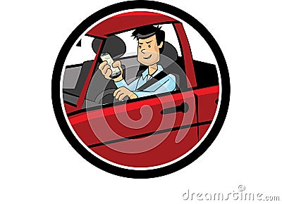 Color cartoon of a man driving and texting Stock Photo