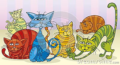 Color cats group Vector Illustration