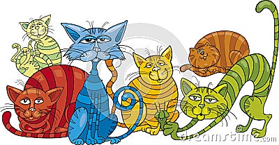 Color cats group Vector Illustration