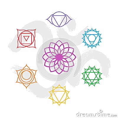 Color chakra icon set outline with om background Vector Illustration