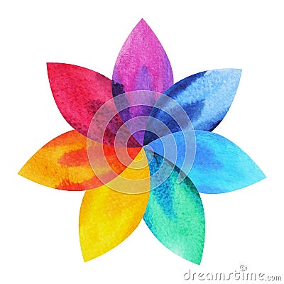 7 color of chakra sign symbol, colorful lotus flower icon, watercolor painting Cartoon Illustration