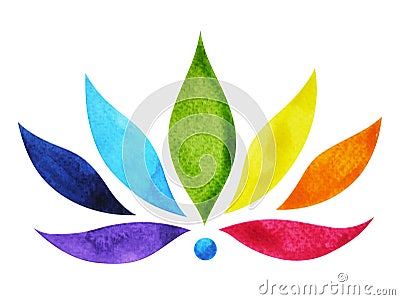 7 color of chakra sign symbol, colorful lotus flower, watercolor painting Cartoon Illustration