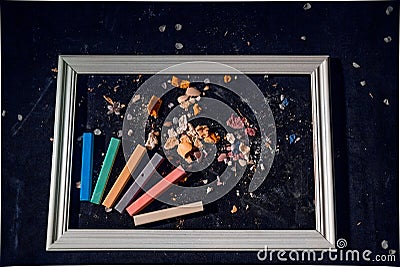 Color chalk pencils art and food. Stock Photo