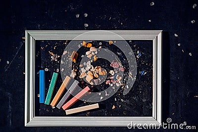 Color chalk pencils art and food. Stock Photo