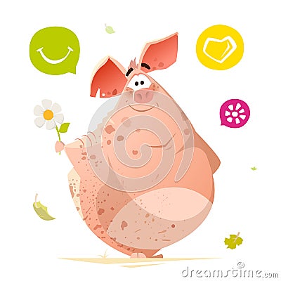 Color character design happy smile cute pig animal Vector Illustration