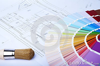 Color chart and brush Stock Photo