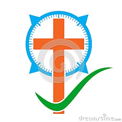 Color Christian Cross icon with Compass. Vector illustration Cartoon Illustration