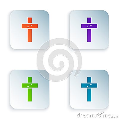 Color Christian cross icon isolated on white background. Church cross. Set colorful icons in square buttons. Vector Vector Illustration