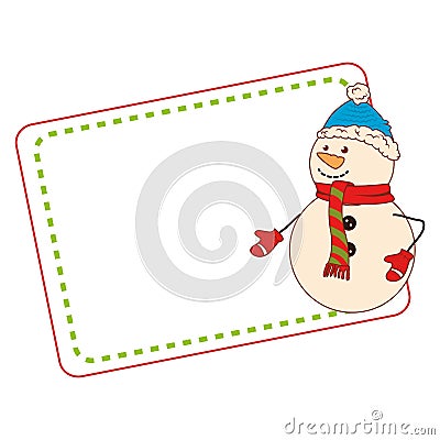 Color christmas card with snowman Vector Illustration