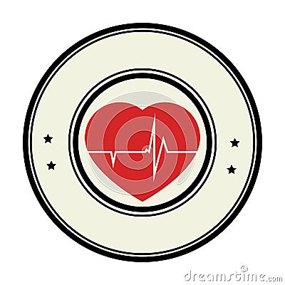 Color circular emblem with heart with line vital sign Vector Illustration