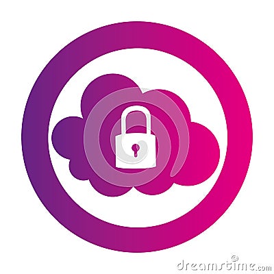 Color circular emblem with secure padlock cloud service Vector Illustration