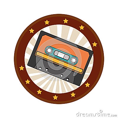 Color circular frame with cassette tape Vector Illustration